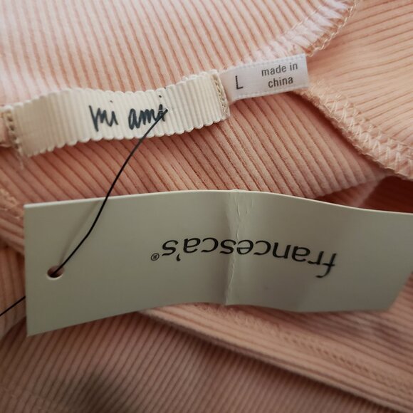 NEW Francesca's L Mi Ami Top Pink Mock Neck Cutout Open Tie Back Ribbed Juniors - Picture 5 of 6